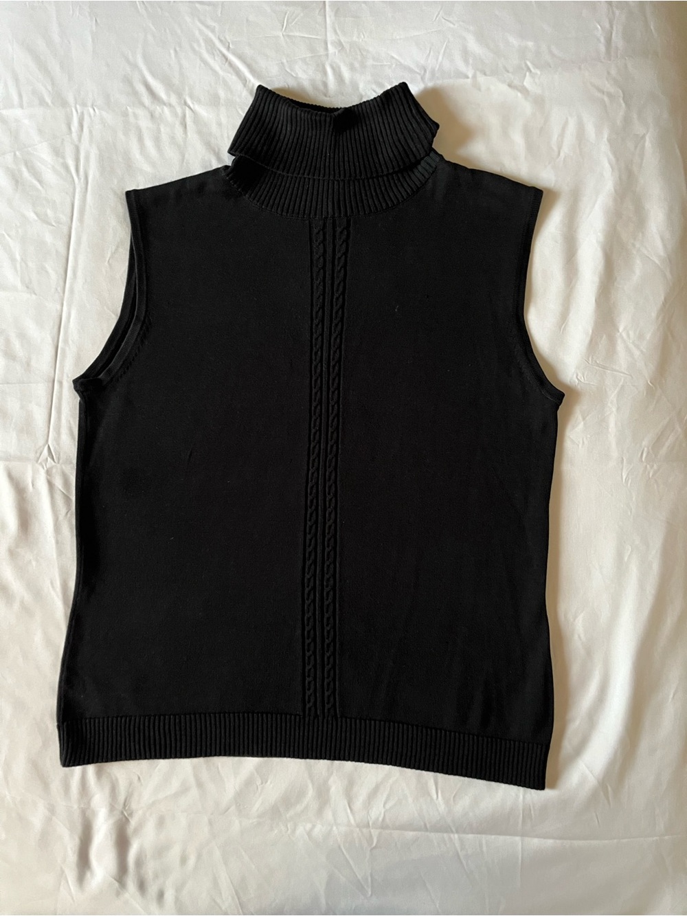 Madison Studio Black Sleeveless Turtleneck with Center Cable